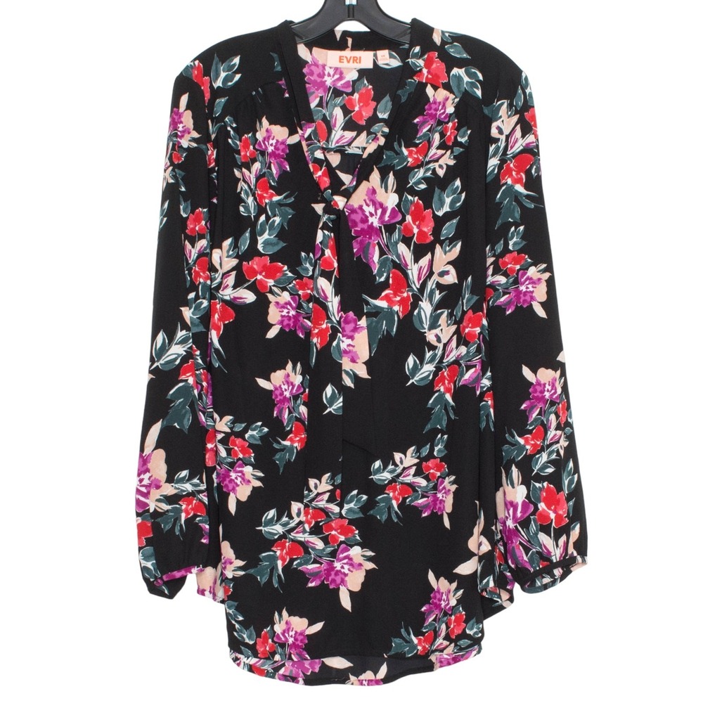 Tie Neck Top Dark Floral Whimsigoth Cottagecore Boho Romantic Black Plus Size 1X